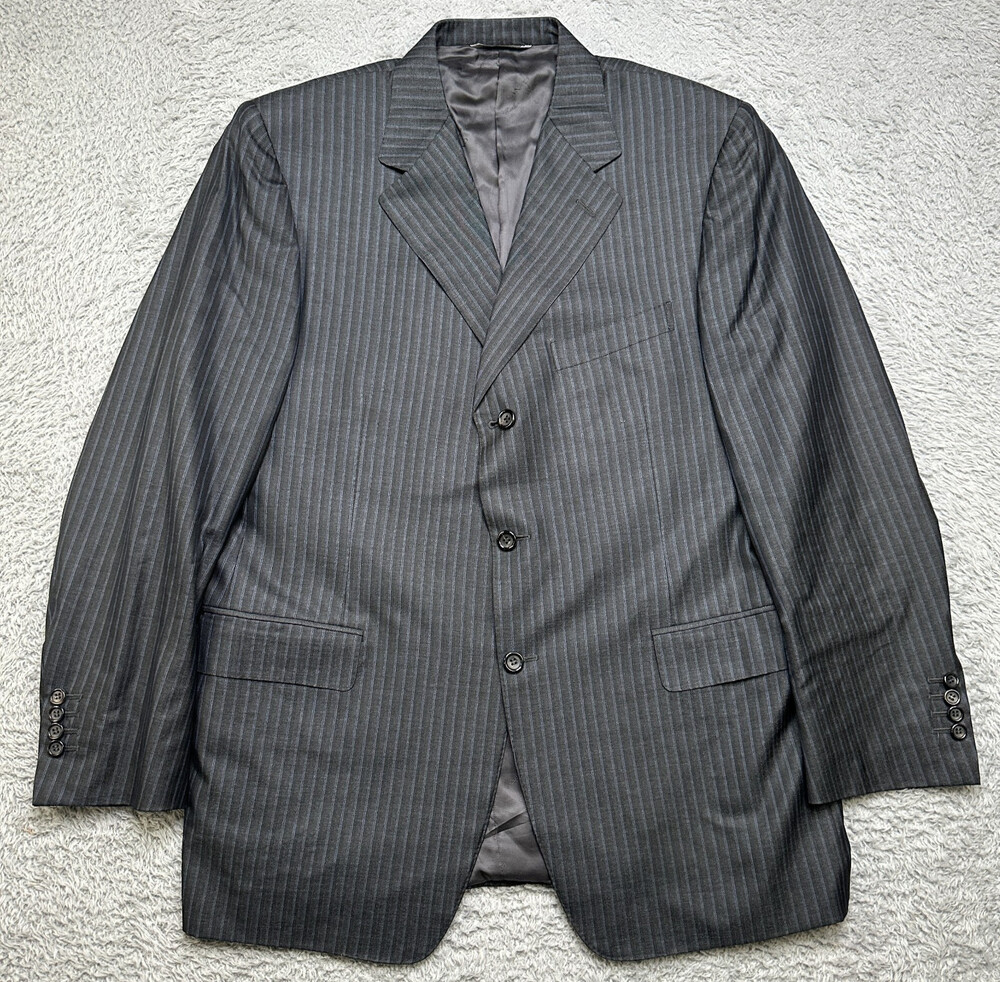 Canali Suit Coat Mens 44R Black Pinstripe Italy Made Saks Fifth Ave Blazer Sport